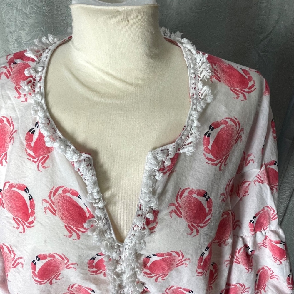 Women’s 1X Crown & Ivy Curvy ,Pink/Green/White Tunic Top - Picture 2 of 11